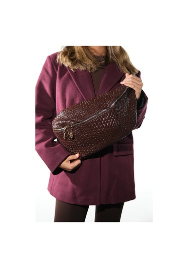 Venta Kahverengi Örgü Kadın Büyük Bel Çantası Kahverengi