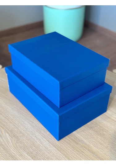 Dekoratif Mavi Düz Sert Mukavva Büyük-orta Boy Kutu Hediye Kutusu Seti