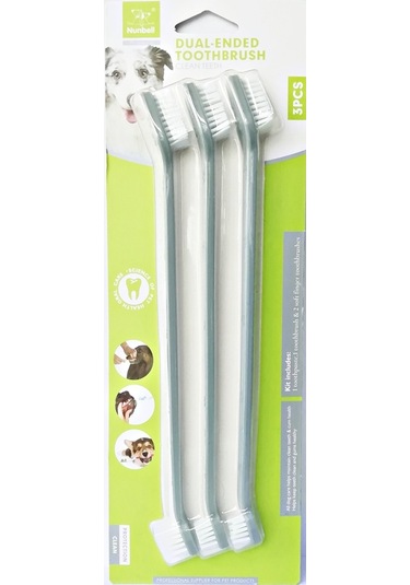 Nunbell Çift Uçlu Köpek Diş Fırçası 3'lü Gri