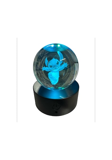 Sevimli Stitch Işıklı Renk Değiştiren Şarjlı Kristal Cam Küre