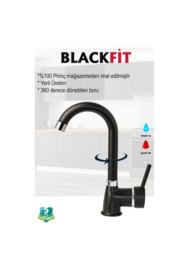 Siyah Tepe Duş Seti Çubuk Kol Duş Robotu Duş Başlığı Banyo Lavabo Bataryası Mutfak Çeşmesi Siyah