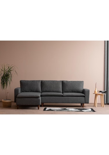 Lungo Modüler Köşe Koltuk Takımı L Koltuk - Koyu Gri Keten Koyu Gri