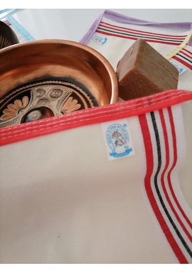 Eker Kırmızı Biyeli Kese Seti- 5 Adet-banyo Ve Duş Kesesi