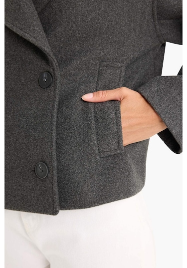 Defacto Regular Fit Düğmeli Crop Kaşe Kaban E8646ax25auar222 Antrasit Defacto Regular Fit Düğmeli Crop Kaşe Kaban E8646ax25auar222 Antrasit