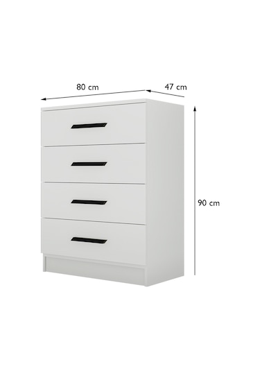 Gm 084 Almina 4 Çekmeceli Siyah Kulplu Beyaz Şifonyer