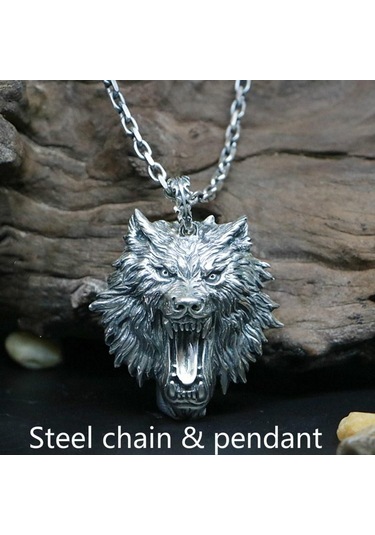 Vintage Gotik 316l Paslanmaz Çelik İskandinav Viking Odin Kurt Başkanı Kolye Ve Fenrir Kurt Erkek Muska Kurt Çelik Kolye 56458297 Çok Renkli