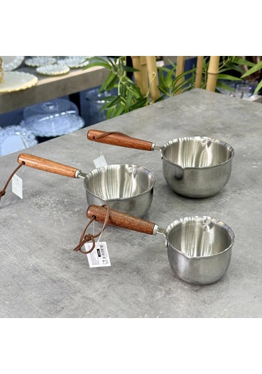 Morponi Lüx Çelik Akasya Saplı 3 Lü Sosluk Seti 150 Ml 300 Ml 500 Ml Gümüş