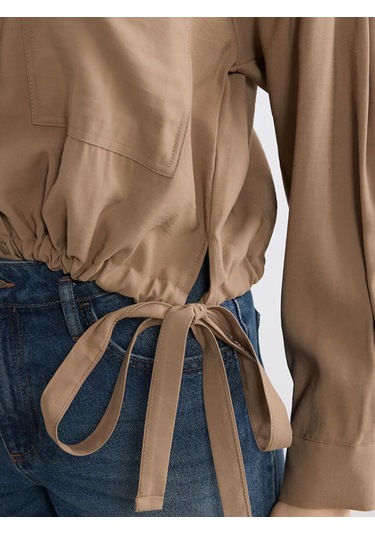 Lc Waikiki Bej Bağcıklı Oversize Kadın Gömlek