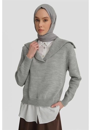 Armine Poplin Mixli Kazak 24kd4218 Gri-beyaz Gri