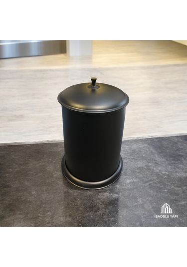 İsaoğlu Yapı Siyah Rustik Çöp Kovası Mat Siyah Pirinç Malzeme Ağır Kova Siyah