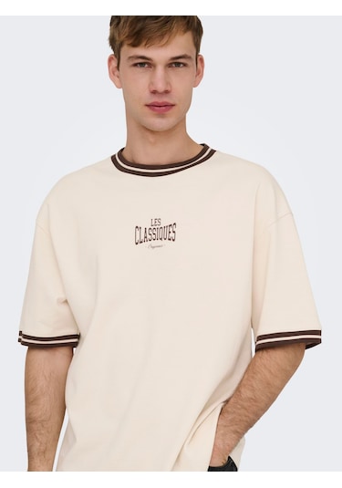 Only & Sons Classiques Caspian Erkek Krem Tişört 22037720-wty