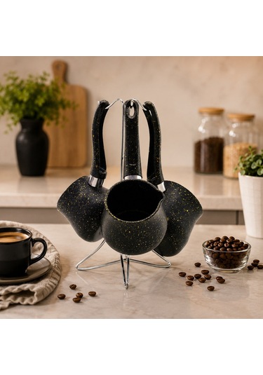 4pcs 230-280-380ml Granit - Çelik Cezve Renkli Metal Standlı 5570