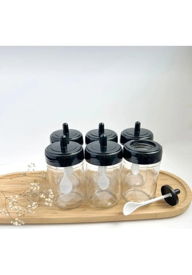 6 Adet Kendinden Kaşıklı Baharatlık Takımı Siyah Siyah