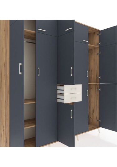 Hyperion Dolap 10 Raflı 2 Çekmeceli 3 Askılı 220x44x243 Çam-antrasit/aytaşı Antrasıt/aytası