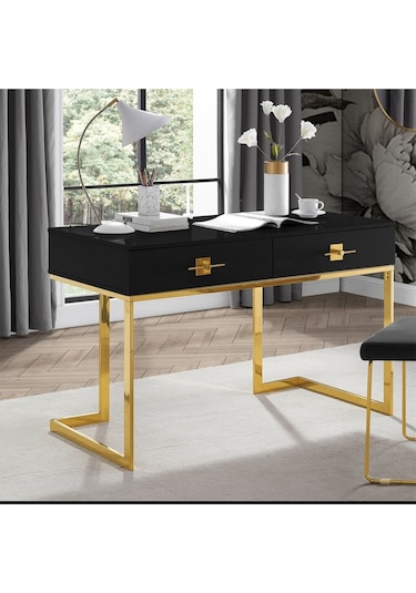 Rihanna Gold Metal Siyah Çalışma Masası