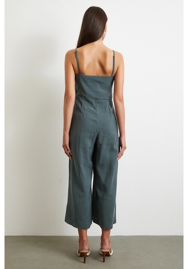 Fiyonklu Askılı Tulum Yeşil Yeşil