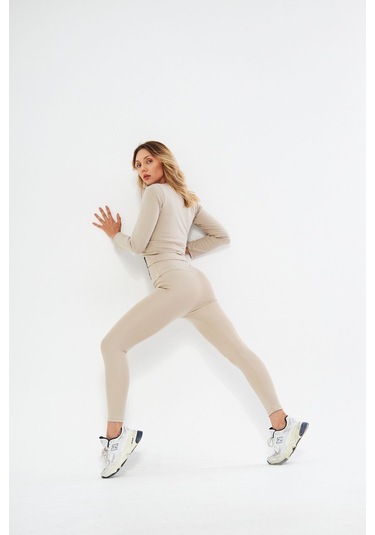 Lesa Wear Kışlık Yüksek Bel Toparlayıcı Ve Sıkılaştırıcı Likralı Şardonlu Tayt Bej