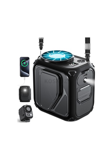 Taşınabilir Işıklı Bant Vantilatörü, 5 Hızlı El Vantilatörü C Siyah,