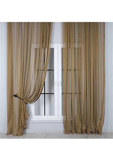 Murcia Dökümlü Tül Perde Pilesiz Altın