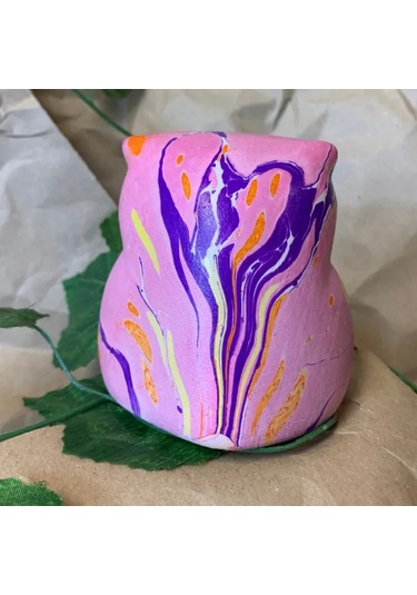 Uretti - Şebnem 6913 - 0053 El Yapımı Ebrulu Seramik Minik Baykuş Biblo - Pembe