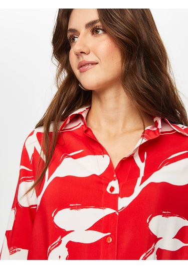 Eteği Sulu Monochrome Yaprak Desen Gömlek 001 Us25gml00141 Kırmızı