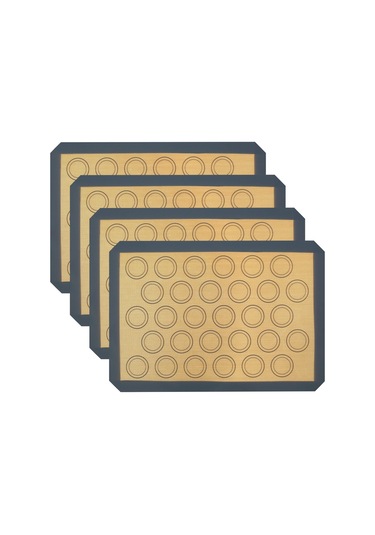 Yaozixa 4 Adet Gri Silikon Fırın Matı - Makaron Ve Kurabiye İçin Anti Yapışkan, Isı Dayanıklı, Yeniden Kullanılabilir, 42x29cm Gri