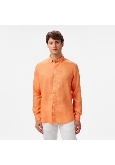 Nautica Erkek Turuncu Classic Fit Keten Gömlek Düz W55101t Turuncu