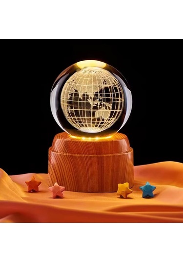 Gezegen Dünya Tasarımlı Usb&039li Dönen Cam Küre