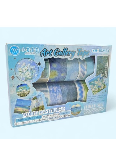 Art Vintage Washi Tape Bant Yapışkanlı Maskeleme Kağıdı Desenli Bant 12'li - Mavi Van Gogh Tabloları 1