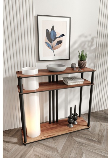 Ravilo Garcia Dresuar Dekoratif Raflı Lambader Ceviz Ceviz