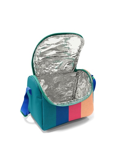 Coral High İlkokul Kız Çocuk Okul Beslenme Çantası, Yeşil Mavi Pembe Renkli Çizgili, Termoslu Isı Yalıtımlı Çok Renkli