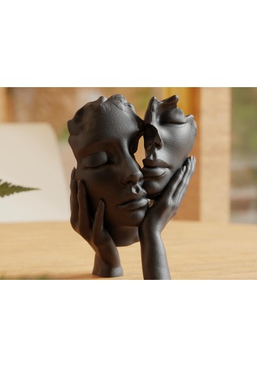 Dekoratif Çift Yüz Heykel Biblo - 15x10 Cm Siyah Modern Biblo