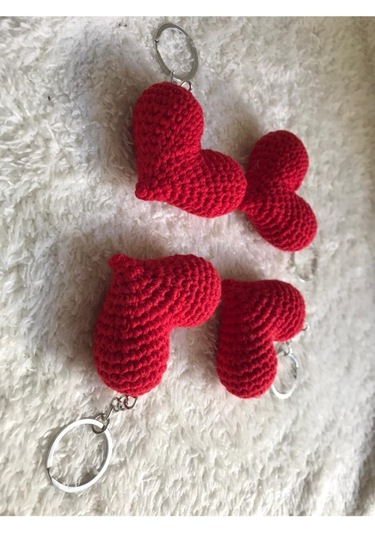 Anahtarlık Örgü Anahtarlık Kalpli El Örgüsü Anahtarlık Kırmızı