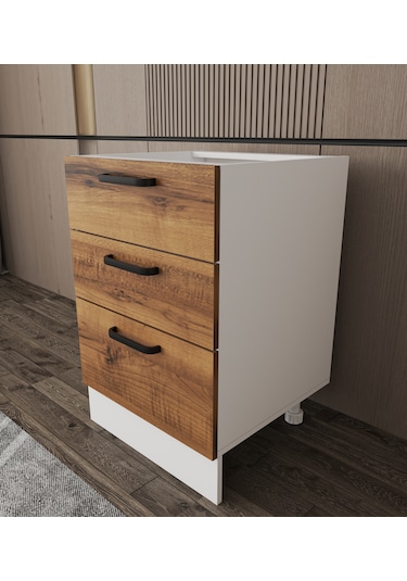 Napoli Alt Dolap Ayaklı Çekmece Modül Dolap 60 Cm Ceviz - Beyaz