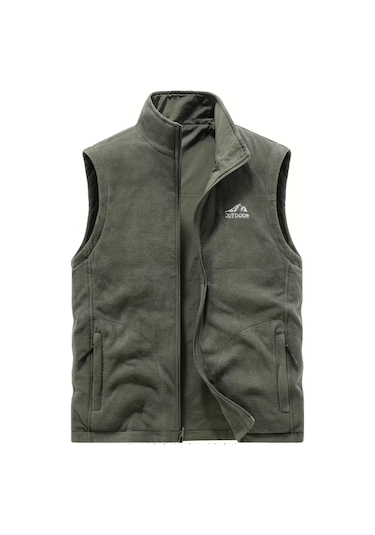 Snapbuy Kışlık Çift Taraflı, Çok Cepli, Bol Kesimli, Kalın Peluşlu Erkek Yeleği Asker Yeşili