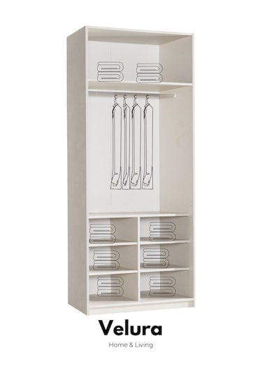 Moon 6 Kapaklı Aynalı Gardırop Dolap Ekru