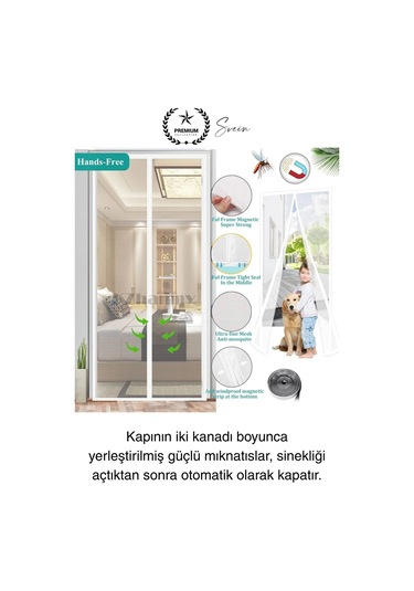 Dayanıklı Mıknatıslı Kapı Sinekliği 60x210 Cm Tül Haşere Böcek Sivrisinek Geçirmez Manyetik Beyaz
