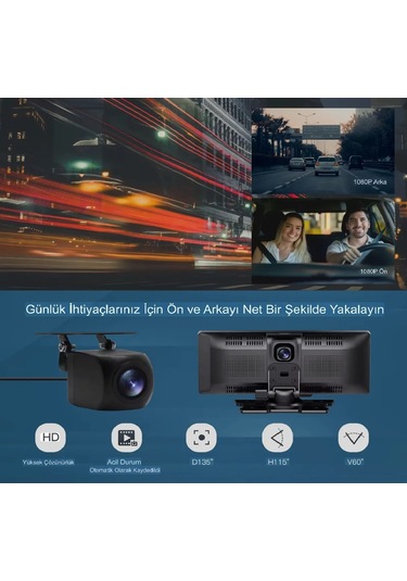 Carplay & Android Auto Destekli Çift Kameralı Araç İçi Monitör