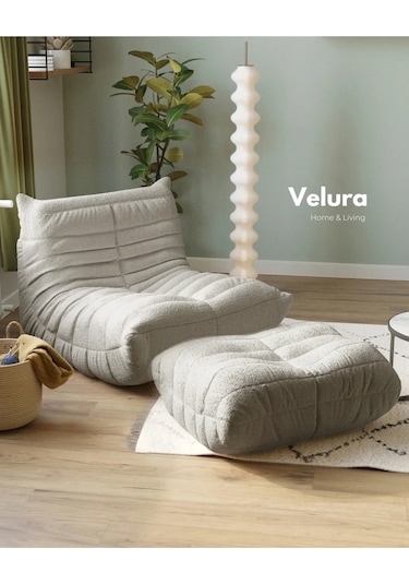 Muvva Berjer & Puflu Pofuduk Relax Koltuk & Armut Tekli Koltuk - Kırık Beyaz Kırık Beyaz-puflu