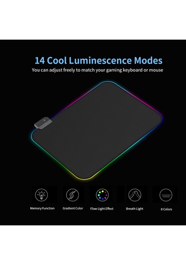 Geeksen Rgb Aydınlatmalı Kaymaz Oyuncu Mouse Pad, 14 Işık Modu, Usb Bağlantılı, 35x25cm