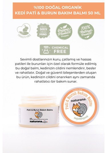 Naturana Doğal Organik Kedi Pati ve Burun Koruma Onarım Balmı 50 ML