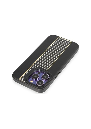 İphone 14 Pro Kılıf Hbc-160 Almera Taşlı Kapak - Siyah