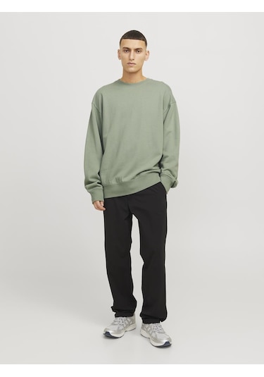 Jack & Jones Erkek Bisiklet Yaka Düz Renk Sweatshirt - Charge - 12257853 Iceberg Green Çok Renkli