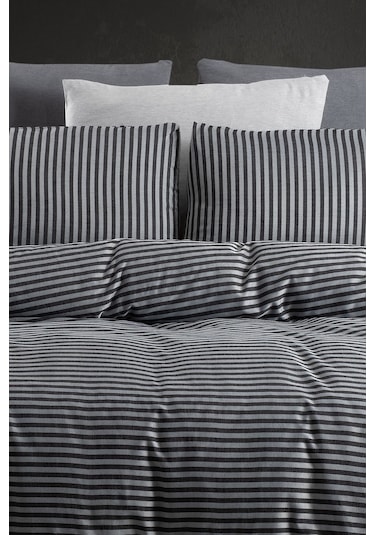 Lastikli Çarşaflı Tek Kişilik Nevresim Takımı Saten Siyah Siyah