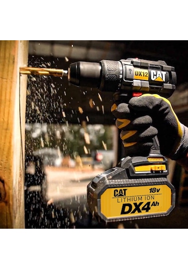 Cat DX12K.2 18Volt/4.0Ah Li-ion Çift Akülü Kömürsüz Profesyonel Şarjlı Darbeli Matkap + Dx71.2 Kömürsüz Darbeli Tornavida Kombo Set