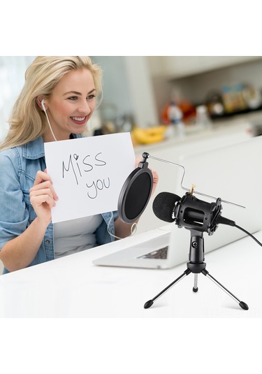 Maiyame Siyah Plastik Ve Metal Karışımı Kardiyoid Kondansatör Mikrofon Seti, Tripod Ve Aksesuarlar Dahil