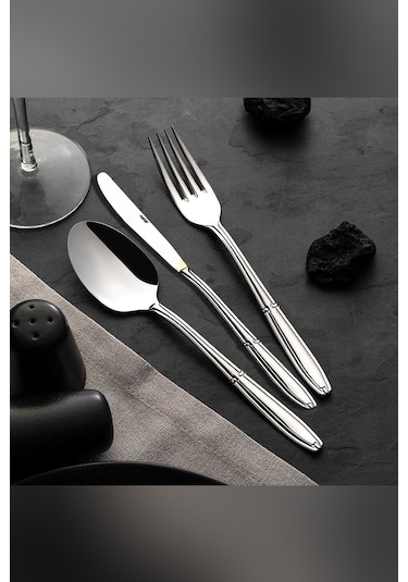 Nehir Buket Sade 12 Kişilik 72 Parça Çatal Kaşık Bıçak Takımı Gri