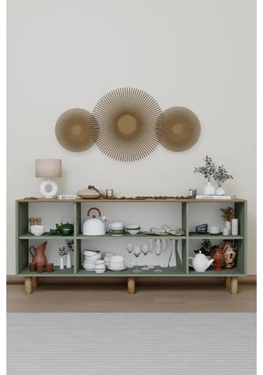 Bohem Serisi Natura Pvc Hasır Desen Yeşil Konsol Yeşil