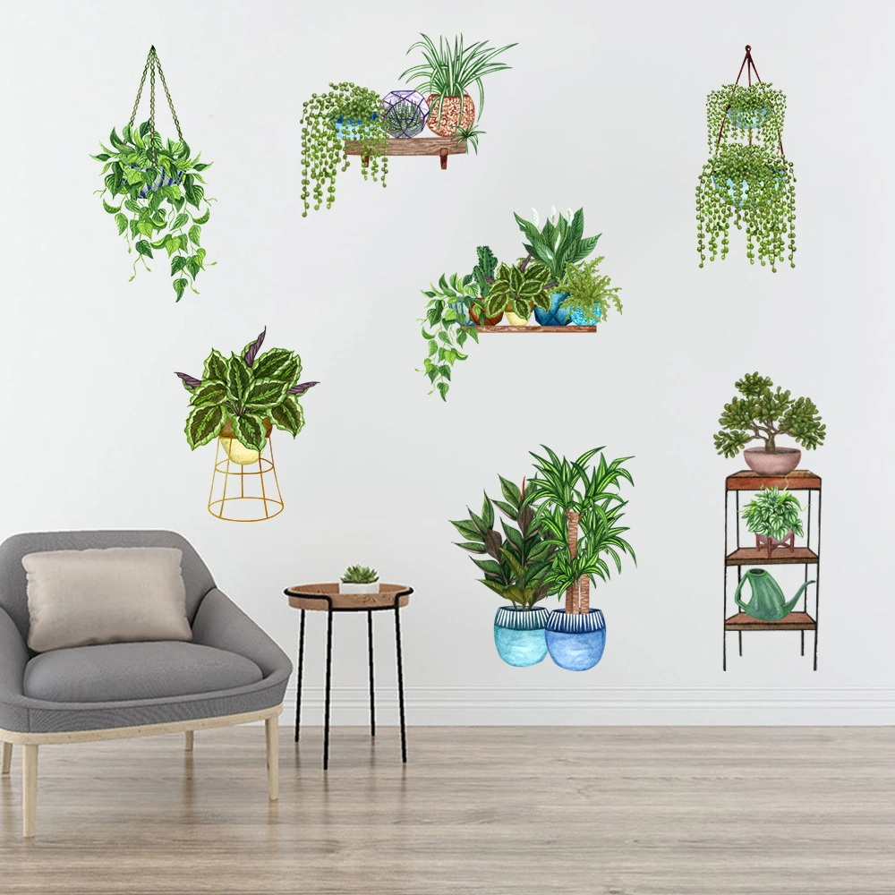 Saksılı Çiçek Tasarımlı Yapışkanlı Sticker 4741 Akçaağaç