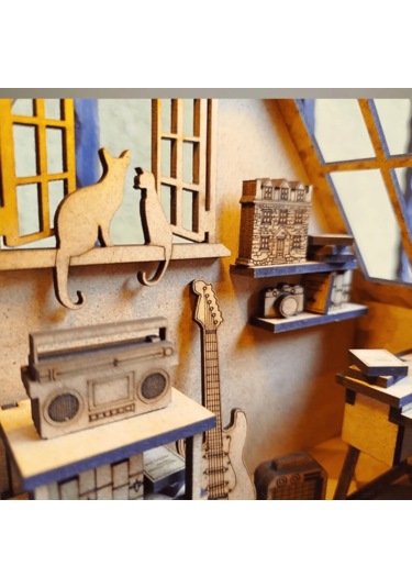 Mini Study Room Ahşap Maket Seti Dıy Book Nook Çalışma Odası Kitaplık Dekoru